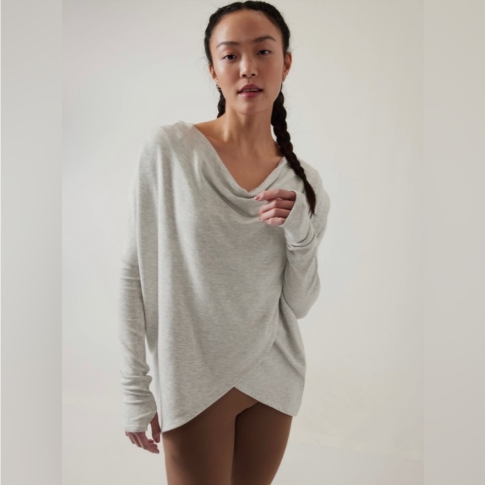 Athleta Purana Hooded Oversized Wrap Sweatshirt Light Heathered Gray XL - Picture 3 of 11